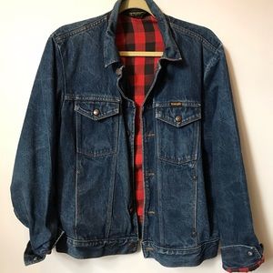 Vintage Wrangler red plaid lined denim jacket